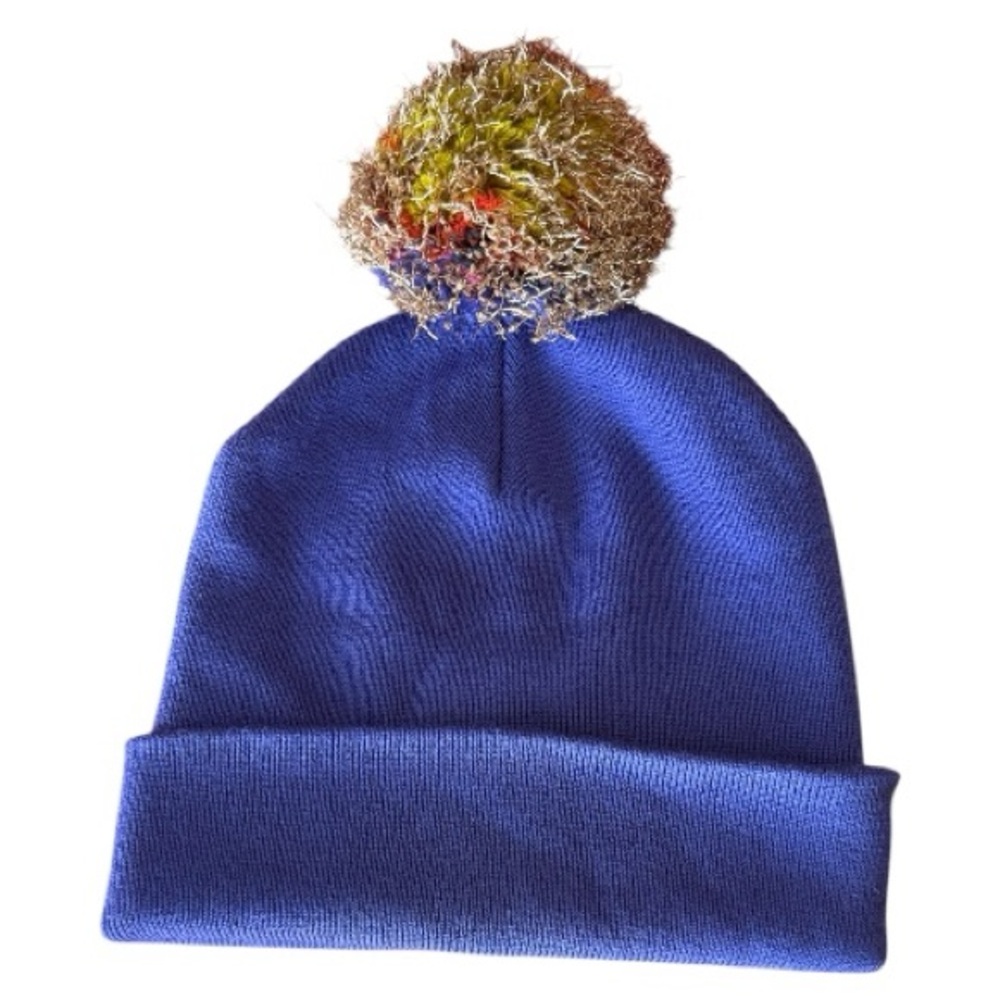 Kate Spade NY Saturday Purple Rainbow Wool Pom Pom Beanie Knit Hat